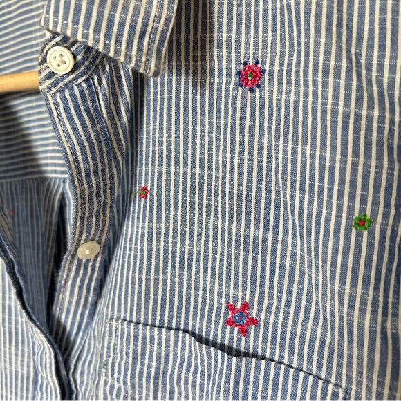 Gap Embroidered Flowers Long Sleeve Button Down Shirt, Blue/White - Picture 6 of 8